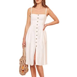 Guscio di tartaruga button up UNA linea smocked <span class=keywords><strong>lino</strong></span> <span class=keywords><strong>midi</strong></span> dress - Product Image 1