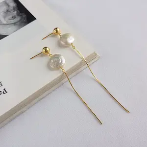 Fashion18K Gold Plated Long Dangle Earrings 925 Sterling Silver Stylish Simple Shell Drop Earrings