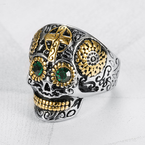 Anillo Cruzado de Acero Inoxidable Electrochapado con Calavera Tallada para Hombre, Estilo Japonés/Coreano, Retro Punk, Moda Atrevida - Product Image 3