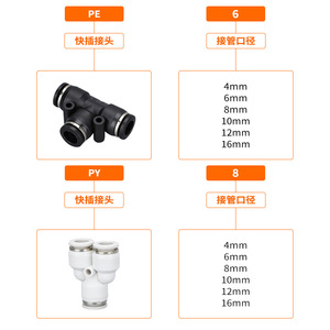 ข้อต่อลมแบบเชื่อมต่อเร็ว PE-8T ชนิดที พลาสติก PBT ขนาด 4/10/12 ตัวแปลงลดขนาด - Product Image 4