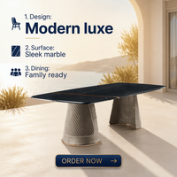Table à manger 8 places, plateau en pierre frittée noire, revêtement en cuir double cannelé, base sur piétement, table de restaurant moderne de luxe pour la maison