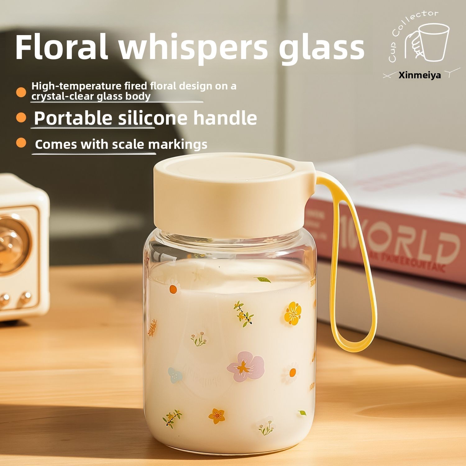 High-temperature Resistant Stylish Women's Portable Borosilicate Glass Cup Double Wall Floral Pattern Dishwasher Microwave Safe view 2