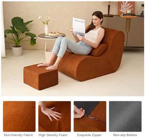 Nouveaux produits Grand fauteuil pouf en tissu <span class=keywords><strong>convertible</strong></span> Confortable fauteuil de détente avec ottoman pour appartement et salon - Product Image 4