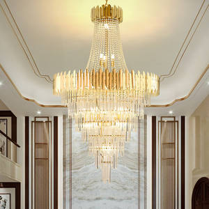 Grande suspension de luxe personnalisée escalier de salon lustre en cristal de plafond doré moderne pour hauts plafonds - Product Image 4