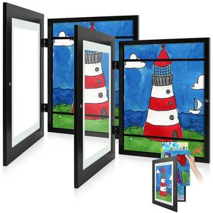 Kids A4 Picture <b>Frames</b> Brown Wood Front Opening Tempered Glass 4x6 Iron Horizontal Vertical Formats Changeable for Artwork - Product Image 1