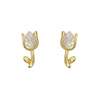 Großhandel Glow luxe Sterling Silber Zirkon Tulpe Blume Ohr stecker Hochwertige Modeschmuck Gold Lünette Einstellung Geschenk