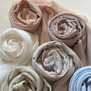 Voile carré en coton <span class=keywords><strong>japonais</strong></span> 110*110cm, Tudung Bawal, avec broderie Love au <span class=keywords><strong>crochet</strong></span> et bordure Sulam, nouveau hijab - Product Image 2