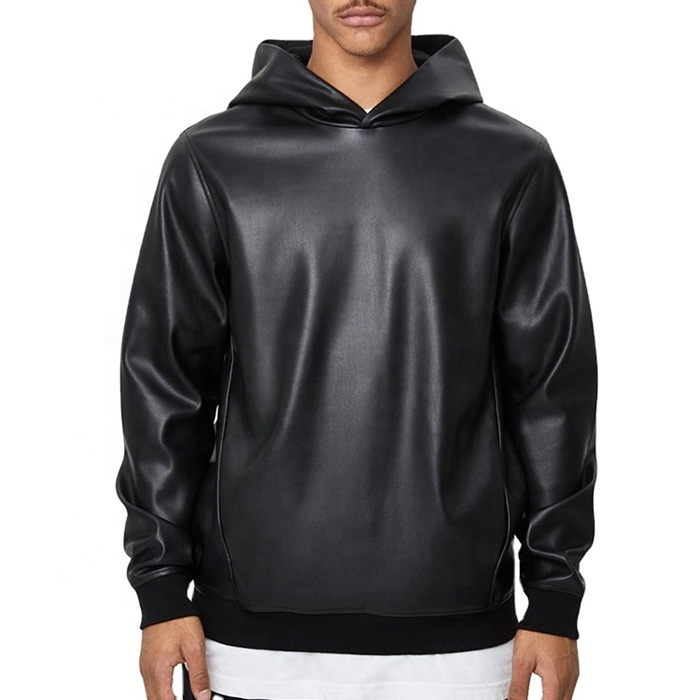 【IMPORT】LONG SLEEVE LEATHER HOODIE Custom-Manufacturer-Hoodies-