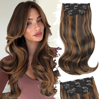 Extensions de cheveux à clipser Balayage Highlight Body Wave, 100% cheveux humains Remy, accessoires capillaires féminins