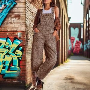 Salopette en jean délavé unie pour femme, taille haute, coupe ample, décontractée, mode printemps-été, style vintage Y2K, en coton respirant - Product Image 2