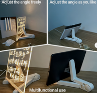 Tableau blanc effaçable à sec en acrylique d'usine OEM, support de bureau transparent avec lampe à message LED, tableau de dessin effaçable