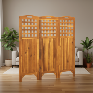 Paravent en bois d'acacia massif à 3 panneaux, 47,6x0,8x47,2 pouces, pliable, design rustique, décoration intérieure - Product Image 2