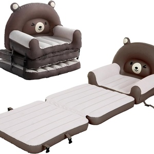 PVC <b>Inflatable</b> Kids Air <b>Sofa</b> Bed Mattress 73"Dx27.5"Wx19.5"H Toddler Flocked Couch Bed with Armrest - Product Image 1