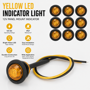 Đèn báo màu vàng 12V, lắp bảng điều khiển 3/4 inch, đèn LED báo hiệu, chống nước IP67, dùng cho ô tô, thuyền, máy móc, thiết bị - Product Image 1