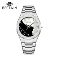 Montre BESTWIN de luxe pour homme, de haute qualité, en acier inoxydable octogonal, avec cadran en nacre, style business décontracté
