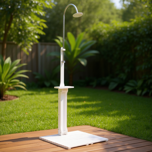 Douche de jardin extérieure en bois blanc D0100HE5EZU, sans électricité, pour usage en jardin - Product Image 2