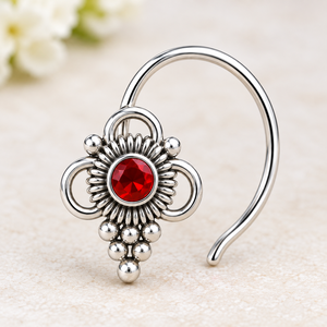 Indian Mores 925 <b>Sterling</b> <b>Silver</b> Round Garnet <b>Nose</b> Stud Premium Cup Setting Indian Jewelry <b>Nose</b> Pin for Women Girls - Product Image 1