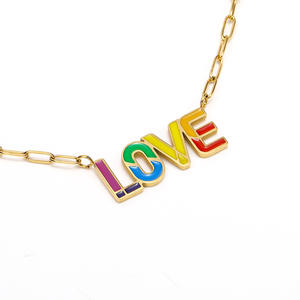 Cross-border drop oilภาษาอังกฤษLoveไทเทเนียมสร้อยคอเหล็กหญิงใหม่nicheอารมณ์ทั้งหมดการจับคู่18พันทองเรียบง่ายchoker - Product Image 3