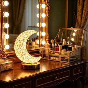 Romantic Moon Shape LED Table <b>Lamp</b> USB Rechargeable <b>Touch</b> Control 3D Crystal Night Light for Bedroom Decor & Gift - Product Image 5