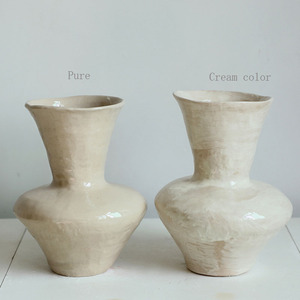 <span class=keywords><strong>Vaso</strong></span> di argilla di lusso fatto a mano <span class=keywords><strong>Beige</strong></span> e crema con finitura bianca lucida moderno stile europeo per interni per uso da tavolo o da pavimento - Product Image 5