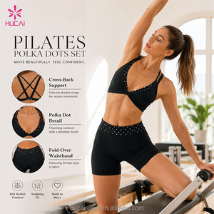 Set da Palestra per Donna in Due Pezzi ODM HUCAI con Logo Personalizzato, Reggiseno Sportivo a Doppio Strato e Pantaloncini Yoga, Completo da Pilates a Pois, Outfit per Allenamento e Yoga - Product Image 3