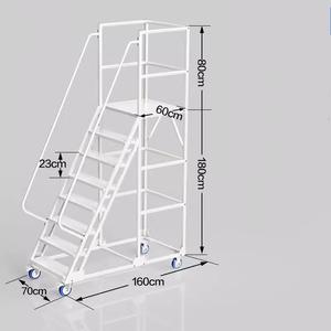Industrial Ladder Warehouse Portable Aluminum Alloy Ladder with Handrail Steel Rolling Mobile Work Platform Ladder - Product Image 4