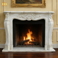 Cheminée en marbre blanc de style français orné sculpté à la main de luxe Décoration d'intérieur classique pour salon