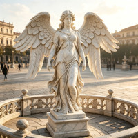 Statue d'ange ailé en marbre blanc sculpté à la main, décoration de place de ville de style européen classique sur mesure