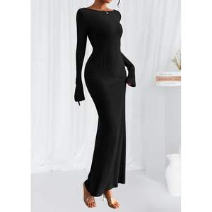 PRETTYGARDEN Vestido Maxi Casual Ajustado de Moda Otoño 2025 para Mujer, Manga Larga, Cuello Redondo, Tejido de Punto Acanalado, Atuendo para la Noche - Product Image 3