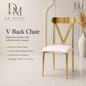 Modern V Shape Back Gold Stainless Steel Wedding Chair with <b>White</b> <b>Cushion</b> for Receptions and Event Venues Commercial Seating - Product Image 1