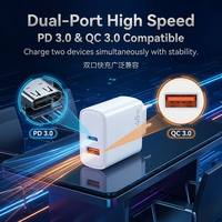 Chargeur portable mini pour ordinateur portable, prise standard européenne blanche, double port 45W PD QC, chargeur de voyage Type-C + USB-A compact