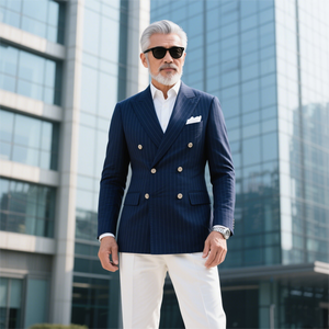 Custom 20250808 <span class=keywords><strong>Blue</strong></span> Pinstripe Suit Jacket Hombres de manga larga Hombres Regular Tallas grandes Chaquetas - Product Image 6