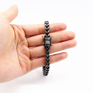 yunnique Men's Black <b>Titanium</b> Steel Bracelet Geometric <b>Chain</b> Magnetic Clasp Motorcycle Style Jewelry - Product Image 4