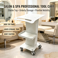 Chariot de Salon Blanc à Roulettes avec Grande Tablette, Poignée Centrale, Plateau et Roues Silencieuses – Chariot Mobile pour Salon de Beauté