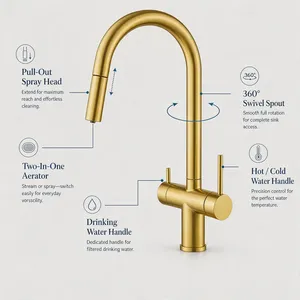 <span class=keywords><strong>Rubinetto</strong></span> <span class=keywords><strong>da</strong></span> <span class=keywords><strong>Cucina</strong></span> WaterMar in Ottone Spazzolato con <span class=keywords><strong>Filtro</strong></span>, 3 Vie, Estraibile, in Acciaio Inox 304 - Product Image 3