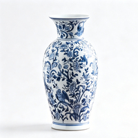 Nouveau vase en céramique bleu et blanc de style vintage oriental de la dynastie Ming Qing, vase en porcelaine pour le sol, idéal comme pot de rangement