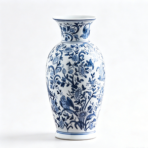 Nouveau vase en céramique bleu et blanc de style vintage oriental de la dynastie Ming Qing, vase en porcelaine pour le sol, idéal comme pot de rangement - Product Image 5