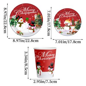 10pcs Pack Christmas Disposable Tableware Set Santa Claus Snowman <b>Paper</b> Plates Cups Napkins <b>Tablecloths</b> Party Decoration Kit - Product Image 2