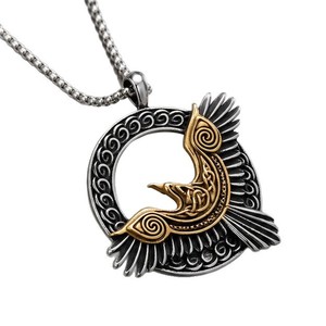 Collar yunnique con colgante de cuervo vikingo nórdico de acero inoxidable para hombre, diseño de alas geométricas, joyería de regalo - Product Image 5