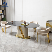 Table à Manger Élégante de Style Moderne pour Villa de Luxe, Mobilier au Design Complet, Base Vague en Acier Inoxydable, Grand Format, Ensemble de Repas Huilé