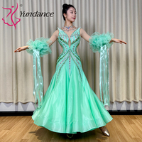 Robe de danse de salon B-26071 Yundance personnalisée en satin et mousseline vert menthe, tenue de scène moderne standard internationale, 2 options de coupe
