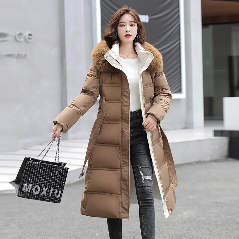 Long Winter Jacket and Coats Big Fur Hooded Women's Parka Solid Causal Fashion Cotton Padded Warm Bubble Coat