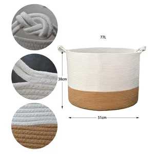 Çamaşır için özelleştirilmiş dokuma gri pamuk halat depolama sepeti