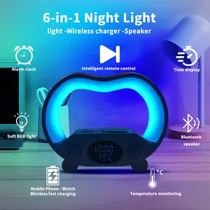 Despertador com alto-falante LED para casa, carregador universal digital rgb, luz noturna, carregador com lâmpada e alto-falante, carregador sem fio