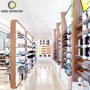 Étagères murales de présentation de maquillage sur mesure pour boutique de cosmétiques, style tendance, avec logo en bois, mobilier et décoration pour boutique de cosmétiques - Product Image 6
