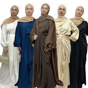 2022 Wholesale Latest Satin Abaya Muslim Fashion Clothing New Designs Dubai Women 2 Pieces Dress