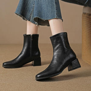Botas de Nieve Modernas y Versátiles de Media Pantorrilla para Mujer, con Tacones Altos y Gruesos, Cierre Deslizante, Forro de Piel, Otoño Invierno - Product Image 6