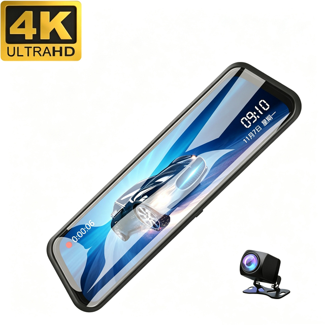 Dash Cam 4k 9.66 Touch Screen DVR Double Dashcam 24H Parking Dashcam 4k Streaming Media Recorder Car Mirror Camera