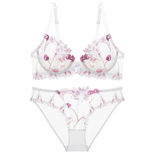 Soutien-gorge en maille brodé de cerises transparentes ultra-minces sexy en dentelle grande taille pour femmes - Product Image 6