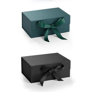 Luxury magnetic closure large square collapsible storage hat shoe bracelet rigid paper box packaging organizer with ribbons